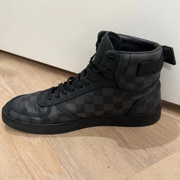 Louis Vuitton Black Checkered High-Top Sneakers display picture 2